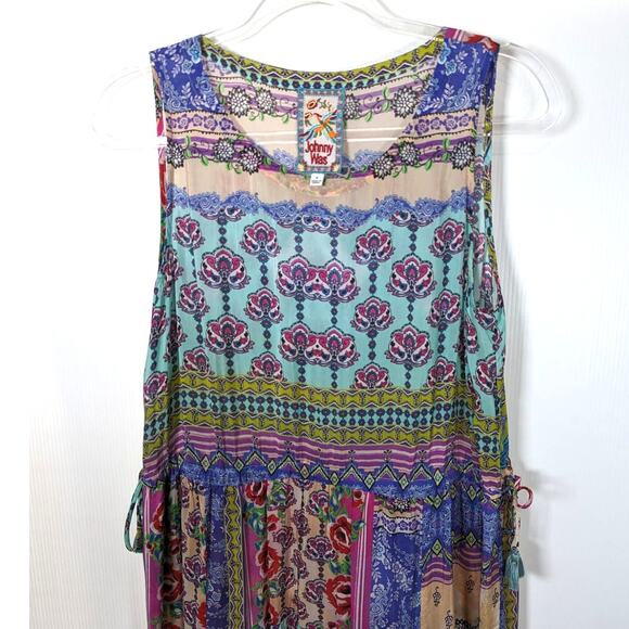 Johnny Was Franco Zeline Maxi Dress Sleeveless Multi Mixed Print Tiered S SEE - Picture 3 of 9